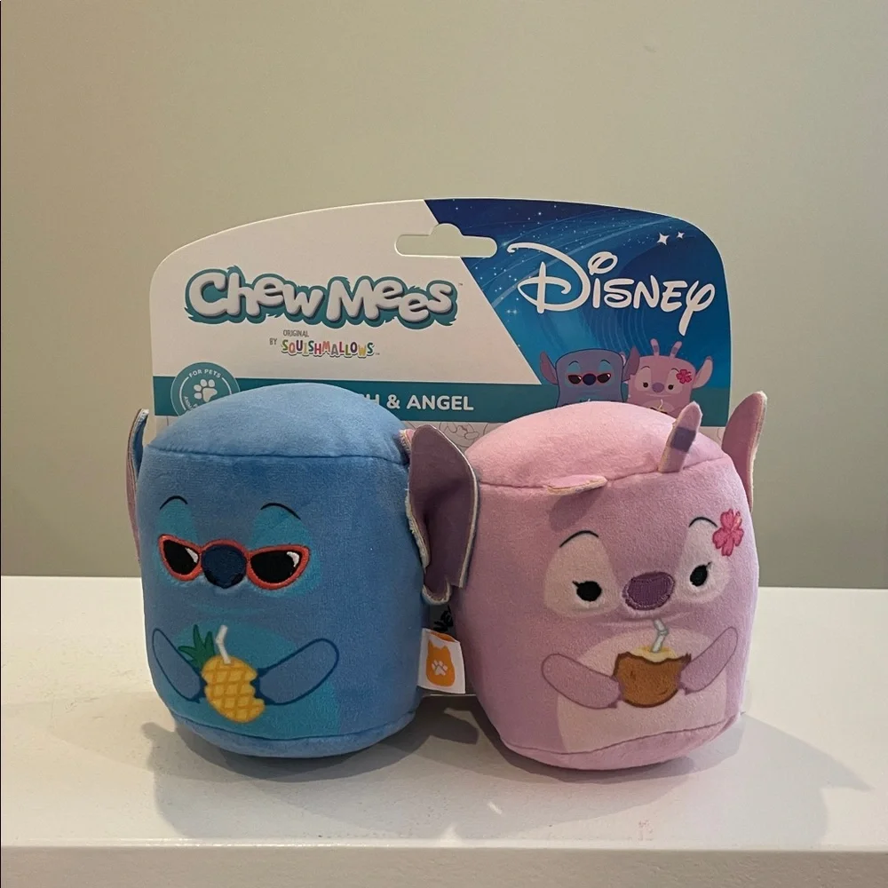 New Chew Mees by Squishmallows Disney Stitch and Angel Pet Dog Squeaker Toys